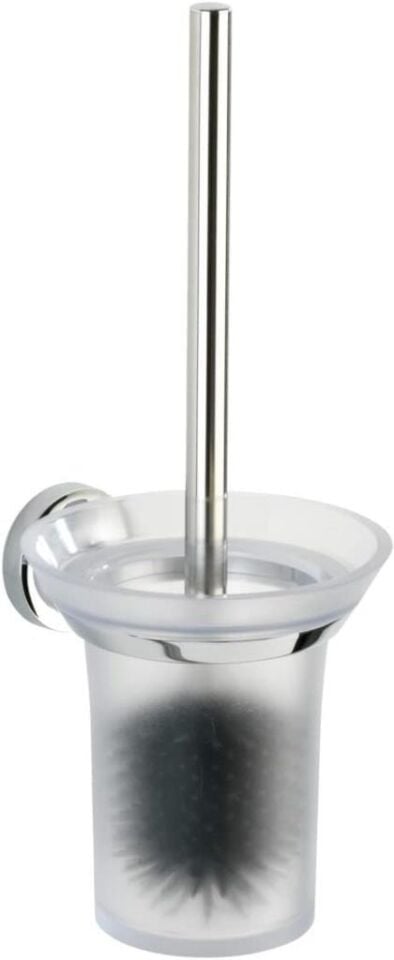 Saban Tuvalet Fırçası Seti – Şeffaf Tutuculu Gümüş ABS Tasarım, 36.5 cm