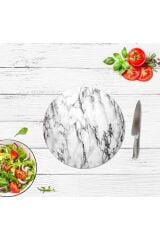 Beyaz Mermer Cam Kesme Tahtası - Sunum Tabağı| Çap 20