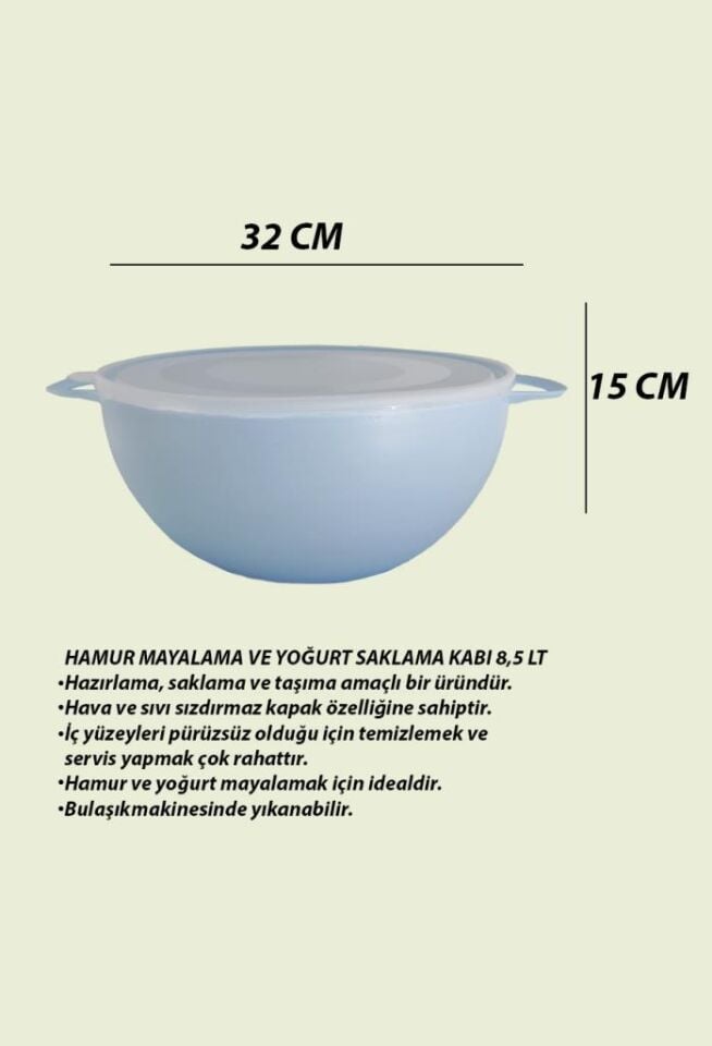 Mavi, Hamur Mayalama ve Yoğurt Saklama Kabı 8,5 Litre