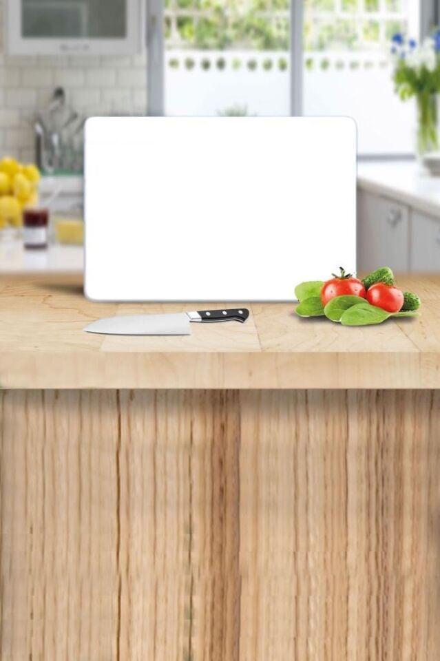 20x30cm - Düz Beyaz - Cam Kesme Tahtası