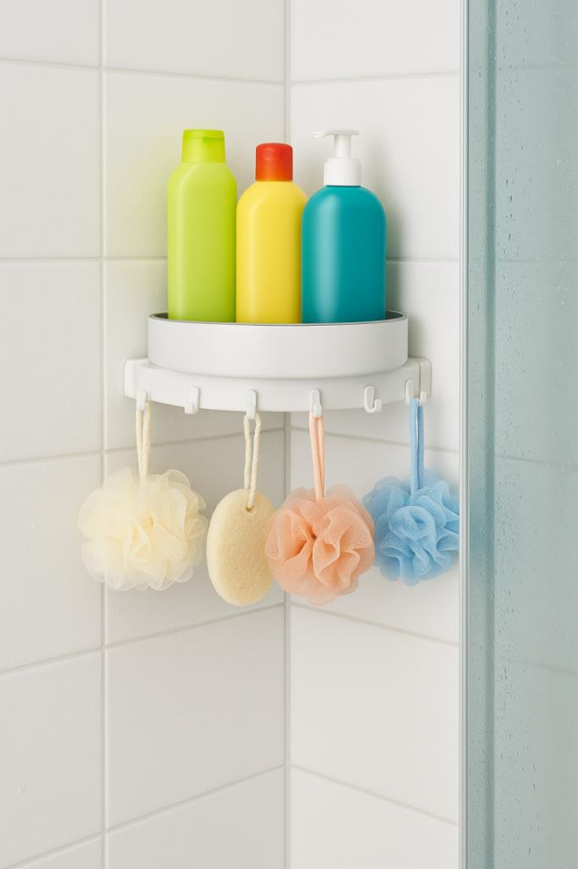 Saban Döner Başlıklı 5 kancalı Köşe Duş Rafı