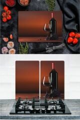 Takım Halinde Üzüm Şarabı 20x30 cm Kesme Tablası ve 2'li 30x52 cm Cam Ocak Koruyucu 4'lü Ocaklar