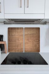 2' li 40x52 cm Cam Ocak Koruyucu  Koyu Ahşap Desenli