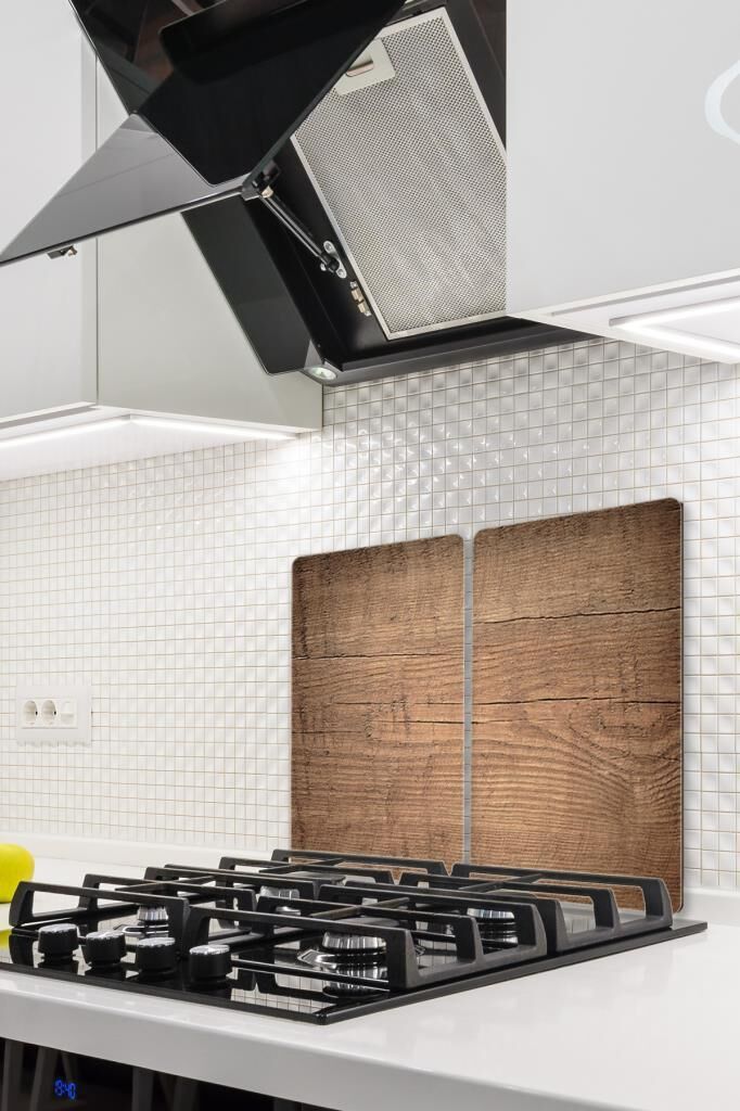 2' li 40x52 cm Cam Ocak Koruyucu  Koyu Ahşap Desenli