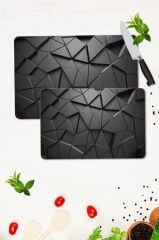 2' li Takım 30x40 cm ve 20x30 cm Siyah Üçgenler Desenli Cam Kesim Tablası ve Ocak Koruma