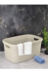 Hasır Desenli Plastik Çamaşır Selesi, Bej