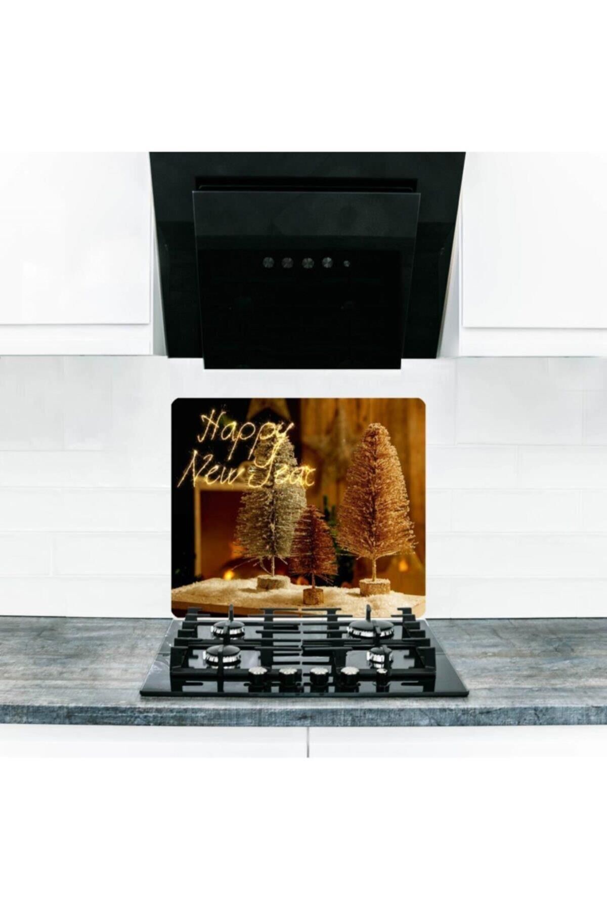 50X56 cm Cam Ocak Koruyucu Mutlu Yıllar