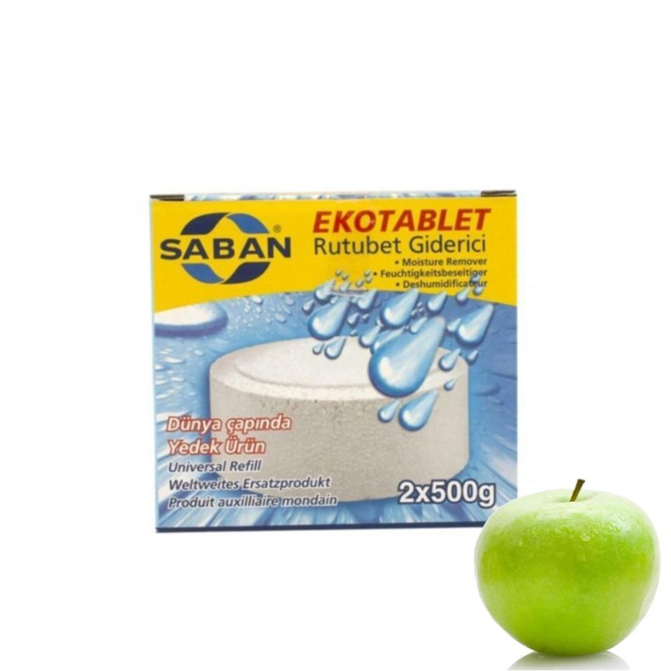 2x500 Gram - Yeşil Elma Kokulu, Nem Alıcı Rutubet Ve Küf Önleyici Yedek Tablet