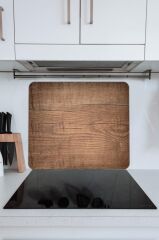 50X56 cm Cam Ocak Koruyucu Koyu Ahşap Desenli