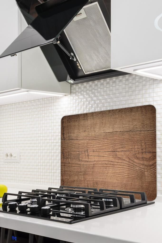 50X56 cm Cam Ocak Koruyucu Koyu Ahşap Desenli