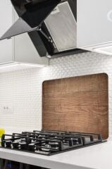 50X56 cm Cam Ocak Koruyucu Koyu Ahşap Desenli