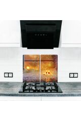 2'li 30x52 cm Cam Ocak Koruyucu 4'lü Ocaklar İçin Kış 2