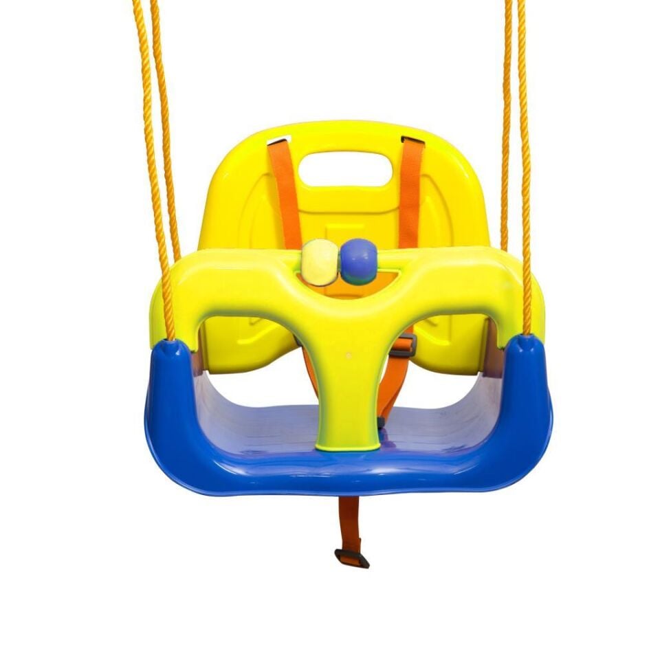 Sarı-Lacivert, Emniyet Kemerli Çocuk ve Bebek Salıncağı – Bahçe & Balkon İçin Güvenli Salıncak
