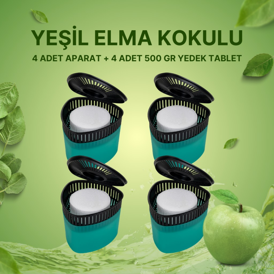 4 Adet 500GR - YEŞİL ELMA - Nem Alıcılı Ve Rutubet Giderici Aparat Üçgen (TABLET DAHİL)