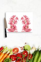 20x30 cm Cam Kesme Tahtası Pembe Orkide Desenli