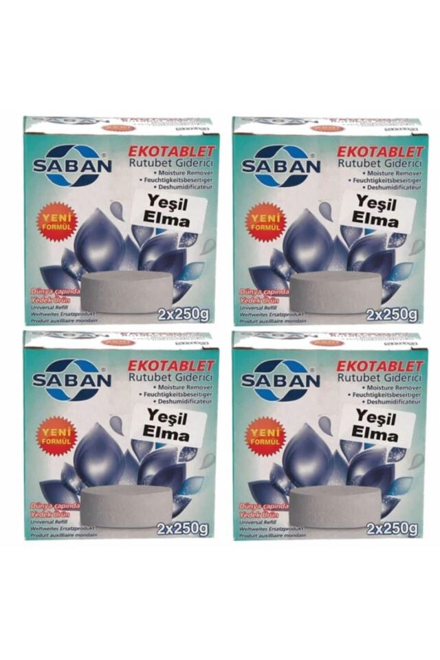 4 Adet 2x250 gr Nem Alıcı Rutubet Giderici Yedek Tablet Yeşil Elma
