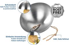 Paslanmaz Çelik Kuş Besleme Aparatı – 2’li Yağ Topu Askısı, Bahçe ve Balkon İçin