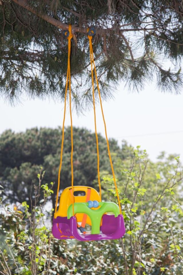 Mor, Emniyet Kemerli Çocuk ve Bebek Salıncağı – Bahçe & Balkon İçin Güvenli Salıncak