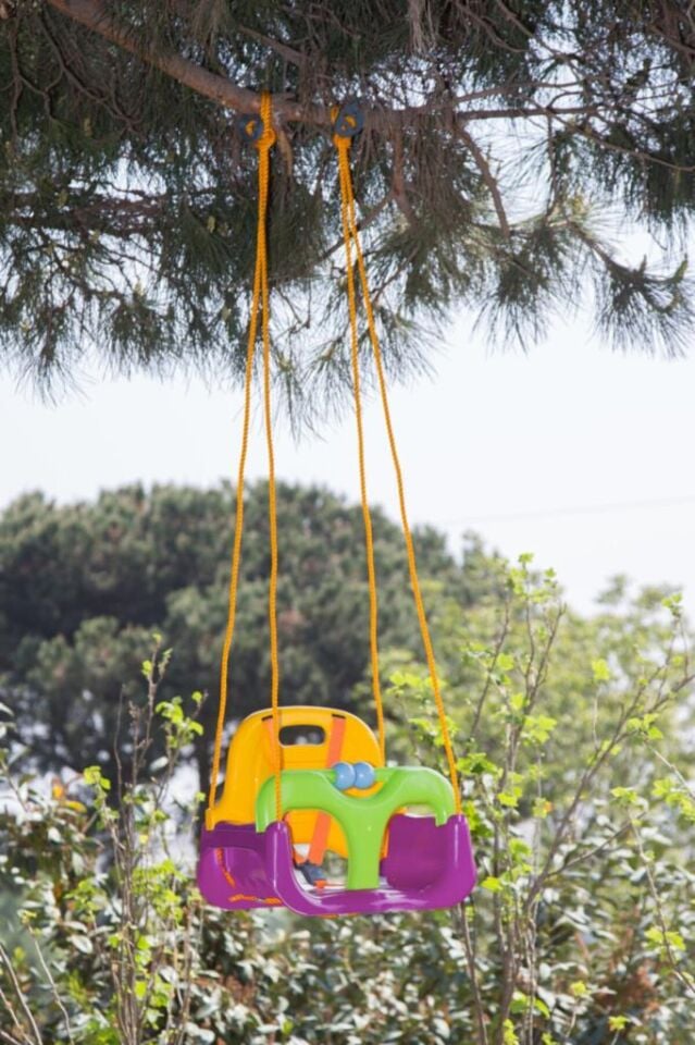 Mor, Emniyet Kemerli Çocuk ve Bebek Salıncağı – Bahçe & Balkon İçin Güvenli Salıncak