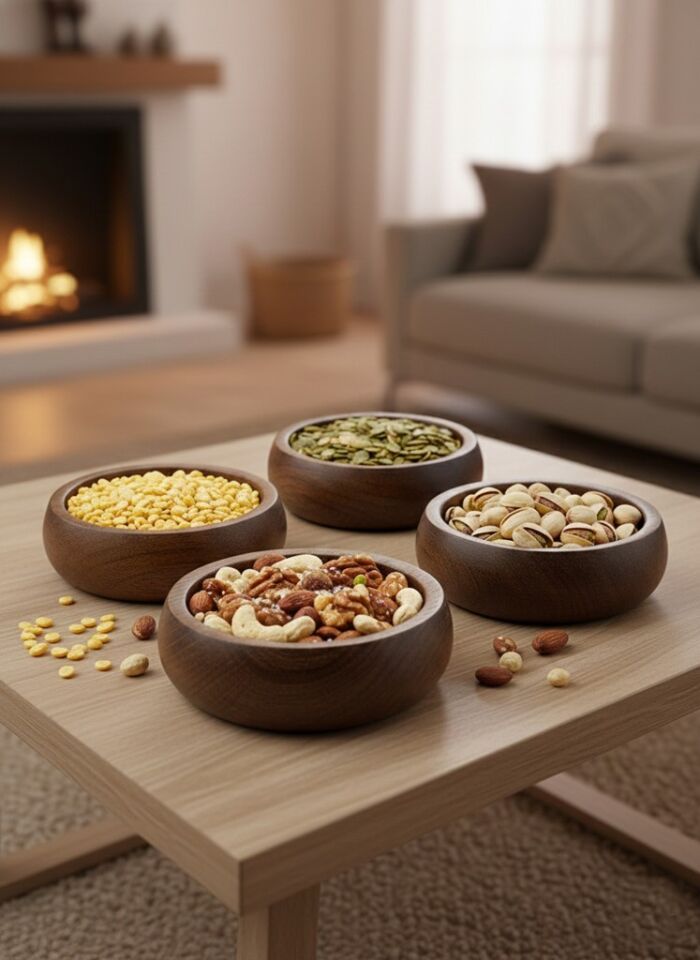 Saban Ahşap 4'lü Yuvarlak Çerezlik Seti T31