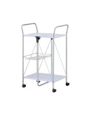 Katlanabilir Tekerlekli Metal Raflı Servis Arabası – Beyaz