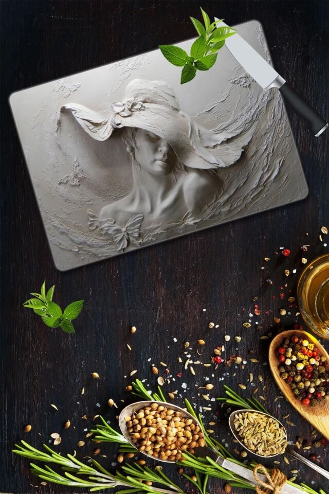 30x40cm - Tablo Desenli - Cam Kesme Tahtası