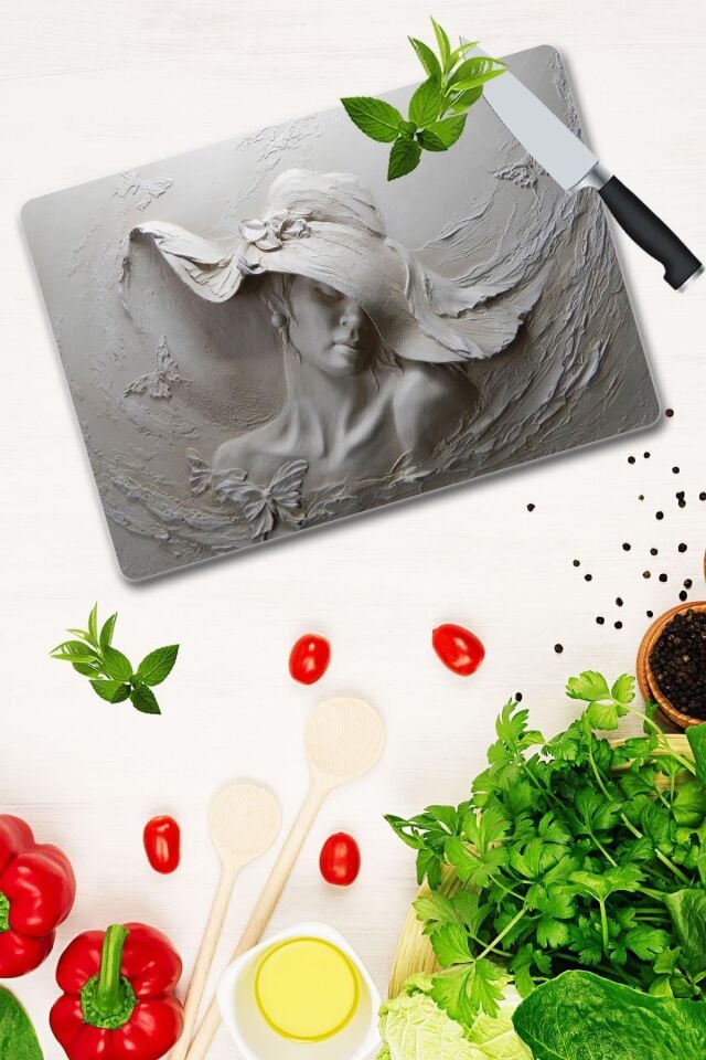 30x40cm - Tablo Desenli - Cam Kesme Tahtası