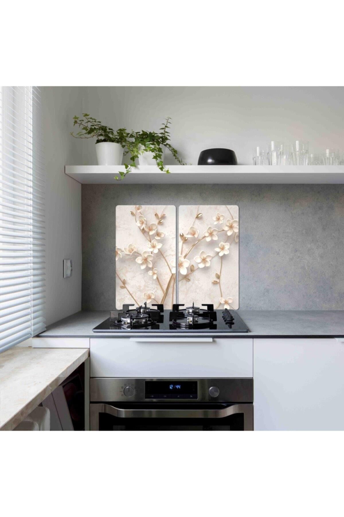 2'li 30x52cm Takım - Yapay Guller - Ocak Koruyucu - Cam Kesme Tahtası