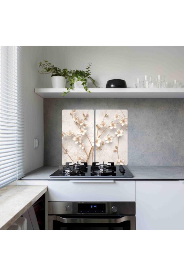 2'li 30x52cm Takım - Yapay Guller - Ocak Koruyucu - Cam Kesme Tahtası