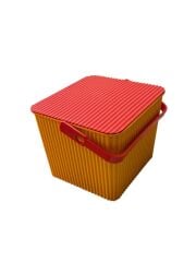 Sarı - Kırmızı, Kare Tırtıklı Plastik Temizlik Kovası – Saplı, Taşınabilir, Oyuncak Kovası, Saksı 11 Litre