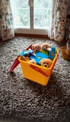 Sarı - Kırmızı, Kare Tırtıklı Plastik Temizlik Kovası – Saplı, Taşınabilir, Oyuncak Kovası, Saksı 11 Litre