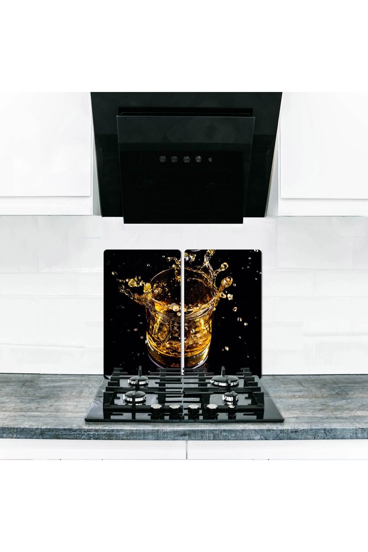 2'li 40x52 cm Cam Ocak Koruyucu 5'li Ocaklar İçin Altın Bardak