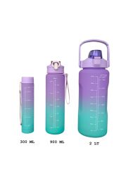 Mor, 3’lü Set - Sticker’lı Pipetli Matara Seti - 2000ml,900ml,300ml