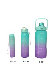 Yeşil, 3’lü Set - Sticker’lı Pipetli Matara Seti - 2000ml,900ml,300ml