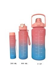 Pembe, 3’lü Set - Sticker’lı Pipetli Matara Seti - 2000ml,900ml,300ml