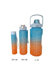 Mavi, 3’lü Set - Sticker’lı Pipetli Matara Seti - 2000ml,900ml,300ml