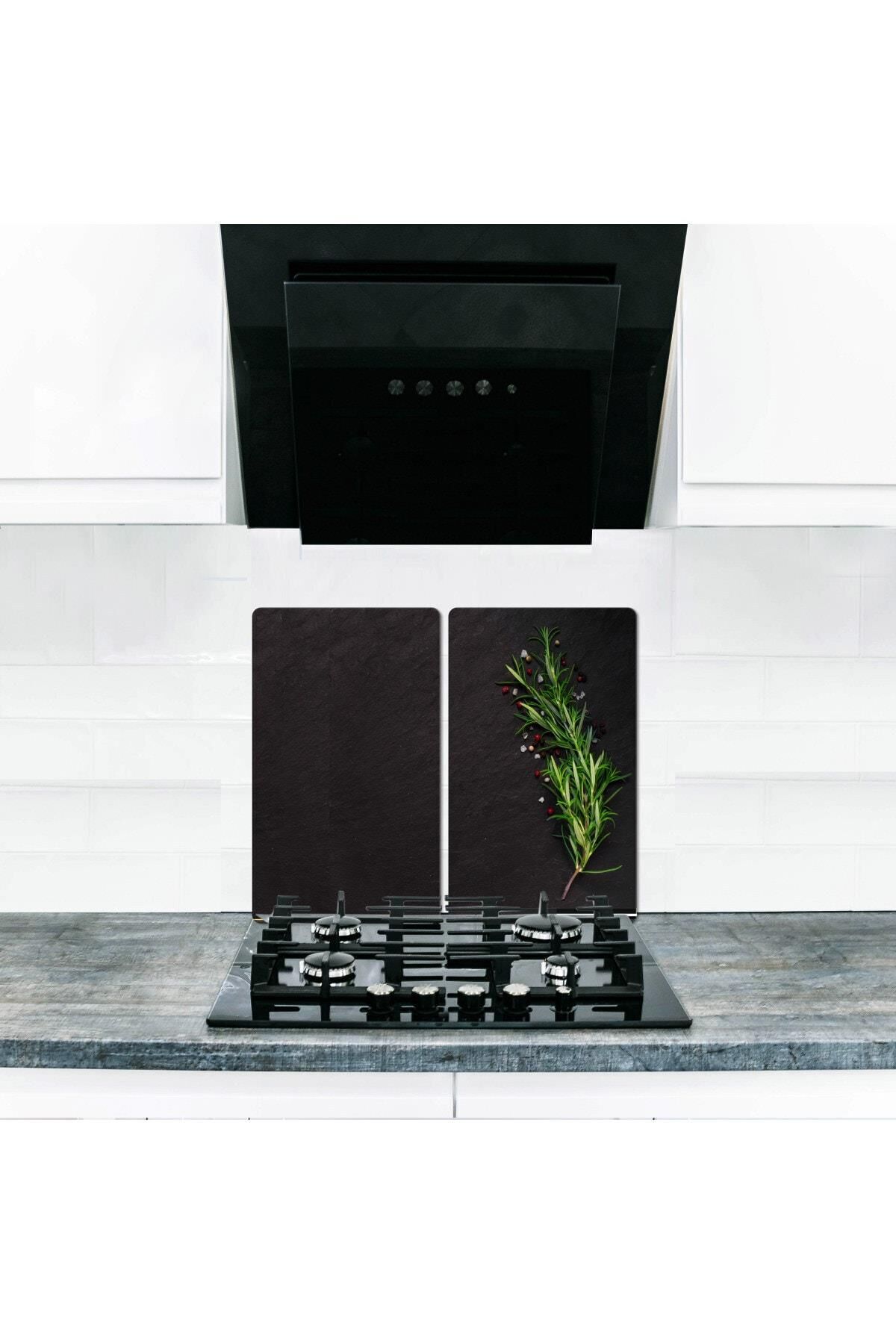 2'li 40x52 cm Cam Ocak Koruyucu 5'li Ocaklar İçin Kekik