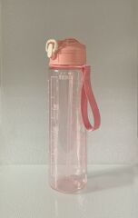 Pembe, Şeffaf Pipetli Matara – 900 ml, Sızdırmaz Kapaklı Suluk