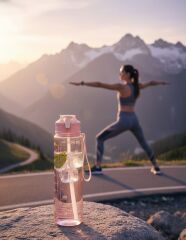 Pembe, Şeffaf Pipetli Matara – 900 ml, Sızdırmaz Kapaklı Suluk