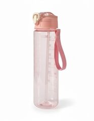 Pembe, Şeffaf Pipetli Matara – 900 ml, Sızdırmaz Kapaklı Suluk