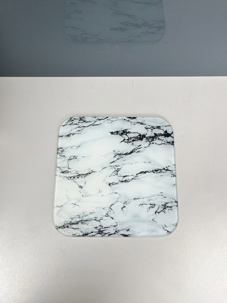 22x22cm - Beyaz Mermer, Kesme Tahtası - Sunumluk