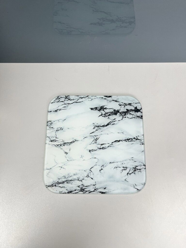 22x22cm - Beyaz Mermer, Kesme Tahtası - Sunumluk