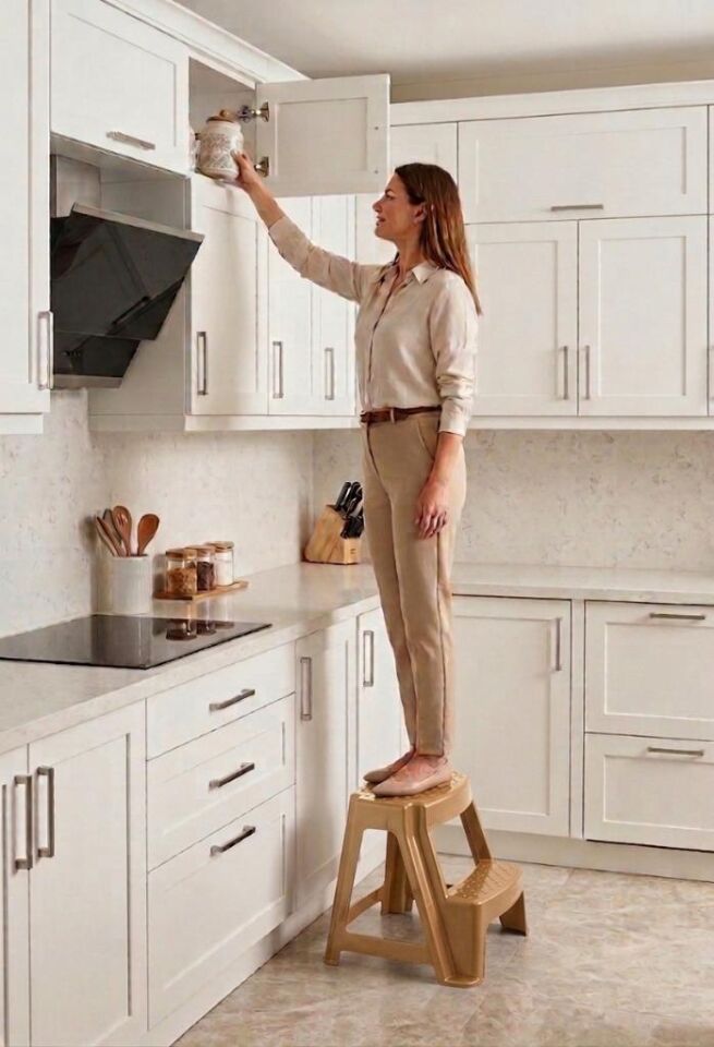 Sütlü Kahve, Plastik Basamaklı Tabure – Kaymaz Yüzeyli, Dayanıklı ve Taşınabilir