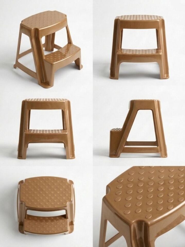 Sütlü Kahve, Plastik Basamaklı Tabure – Kaymaz Yüzeyli, Dayanıklı ve Taşınabilir