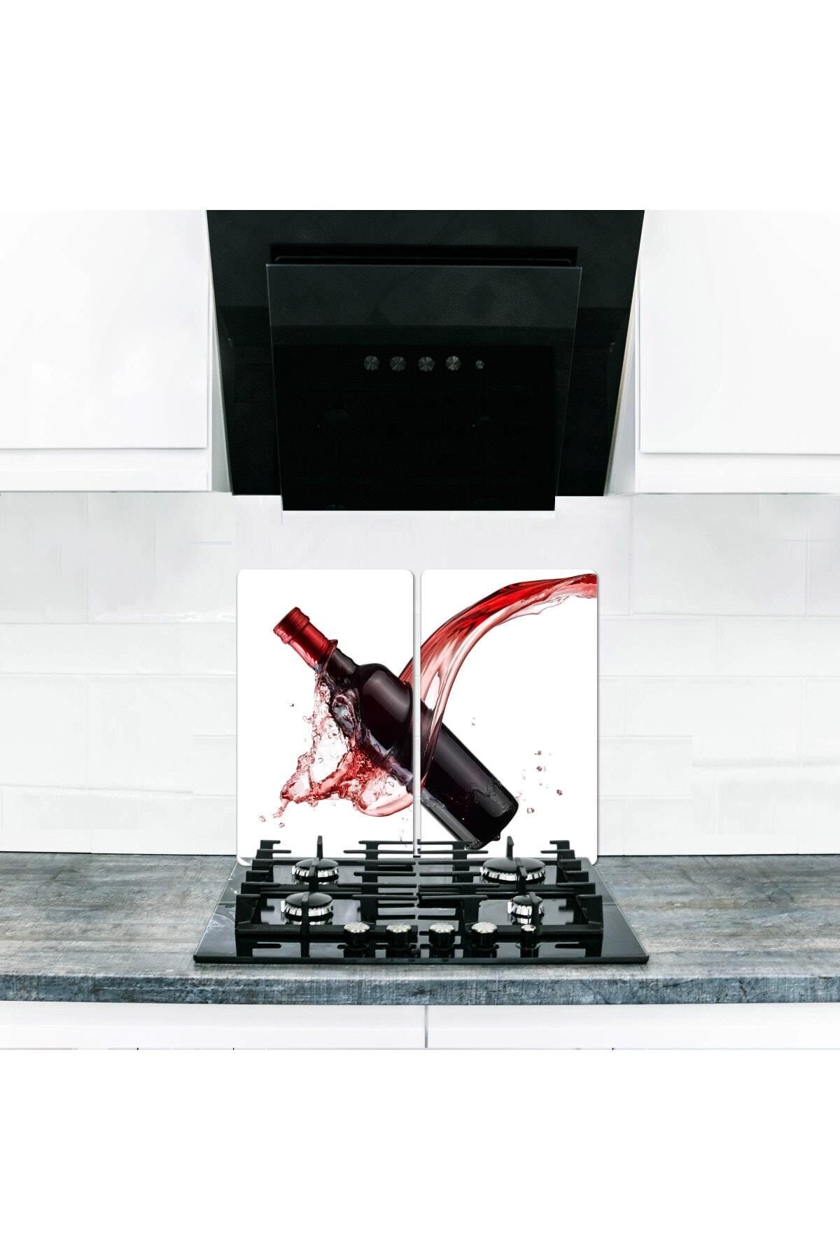 2'li 40x52 cm Cam Ocak Koruyucu 5'li Ocaklar İçin Kızıl Şarap