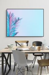 60 x 70 cm Mavi Palmiye Yaprağı Desenli Cam Tablo 4mm Temperli Camdır