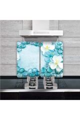 Cam Ocak Koruyucu Ve Kesim Tablası Mavi Taşlar (80cm X 52cm) 2 Parça, 5'li Ocaklar