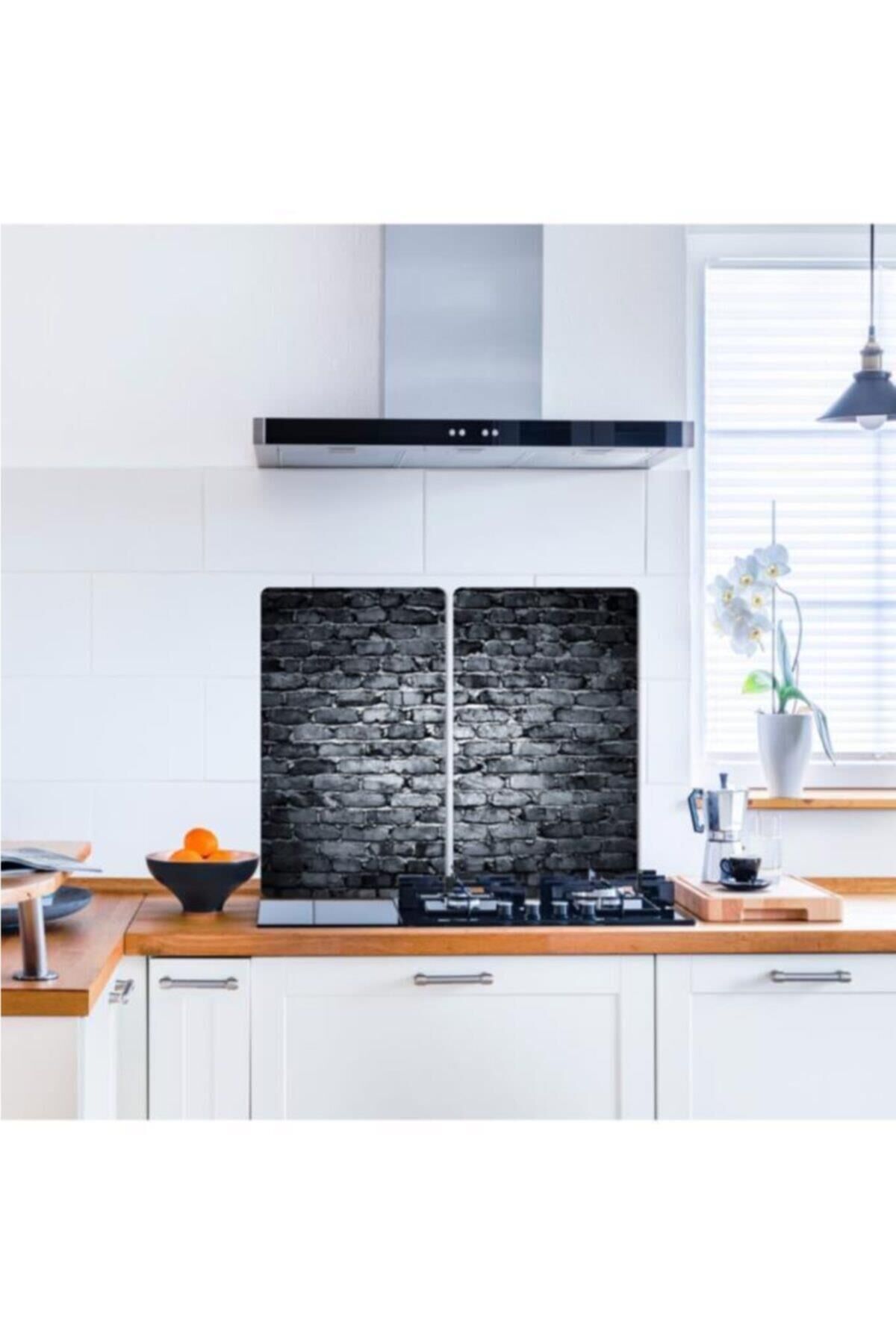 2'li 40x52 cm Cam Ocak Koruyucu 5'li Ocaklar İçin Koyu Taş