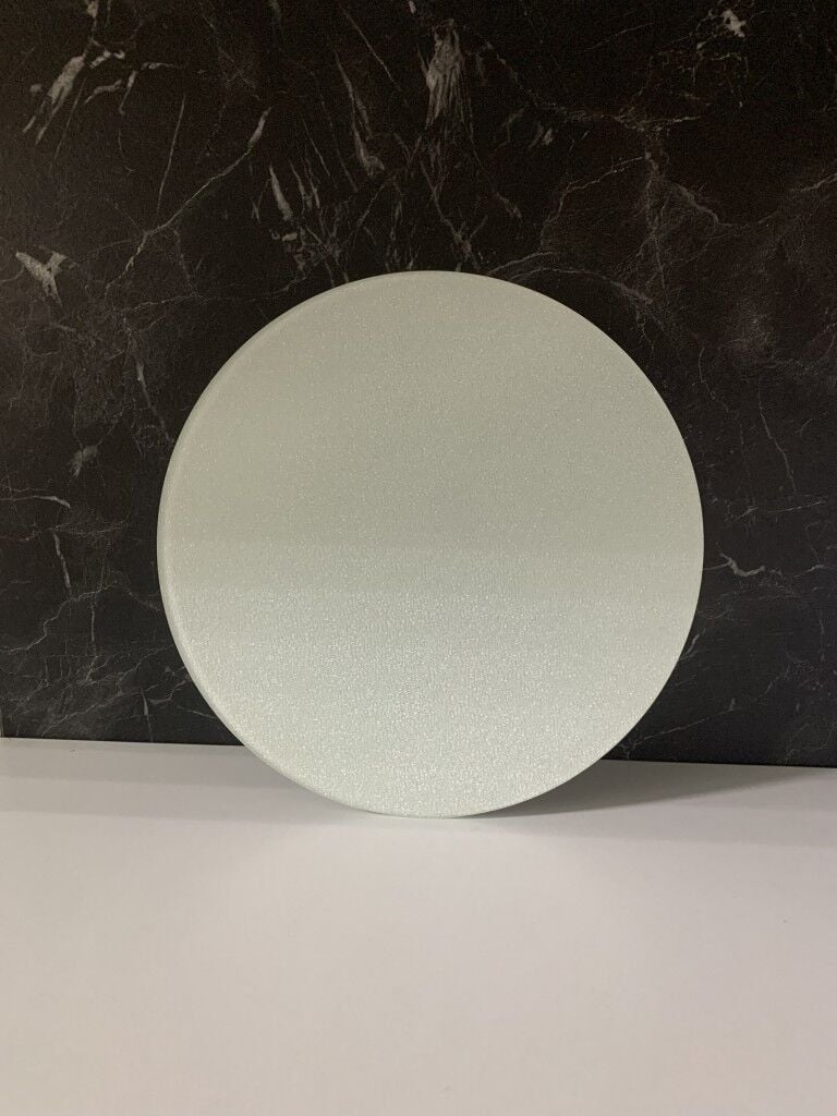 Çap 27Cm - Buzlu Cam, Düz Beyaz - Kesme Tahtası - Sunumluk