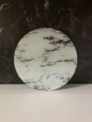 Çap 27Cm - Buzlu Cam, Beyaz Mermer - Kesme Tahtası - Sunumluk